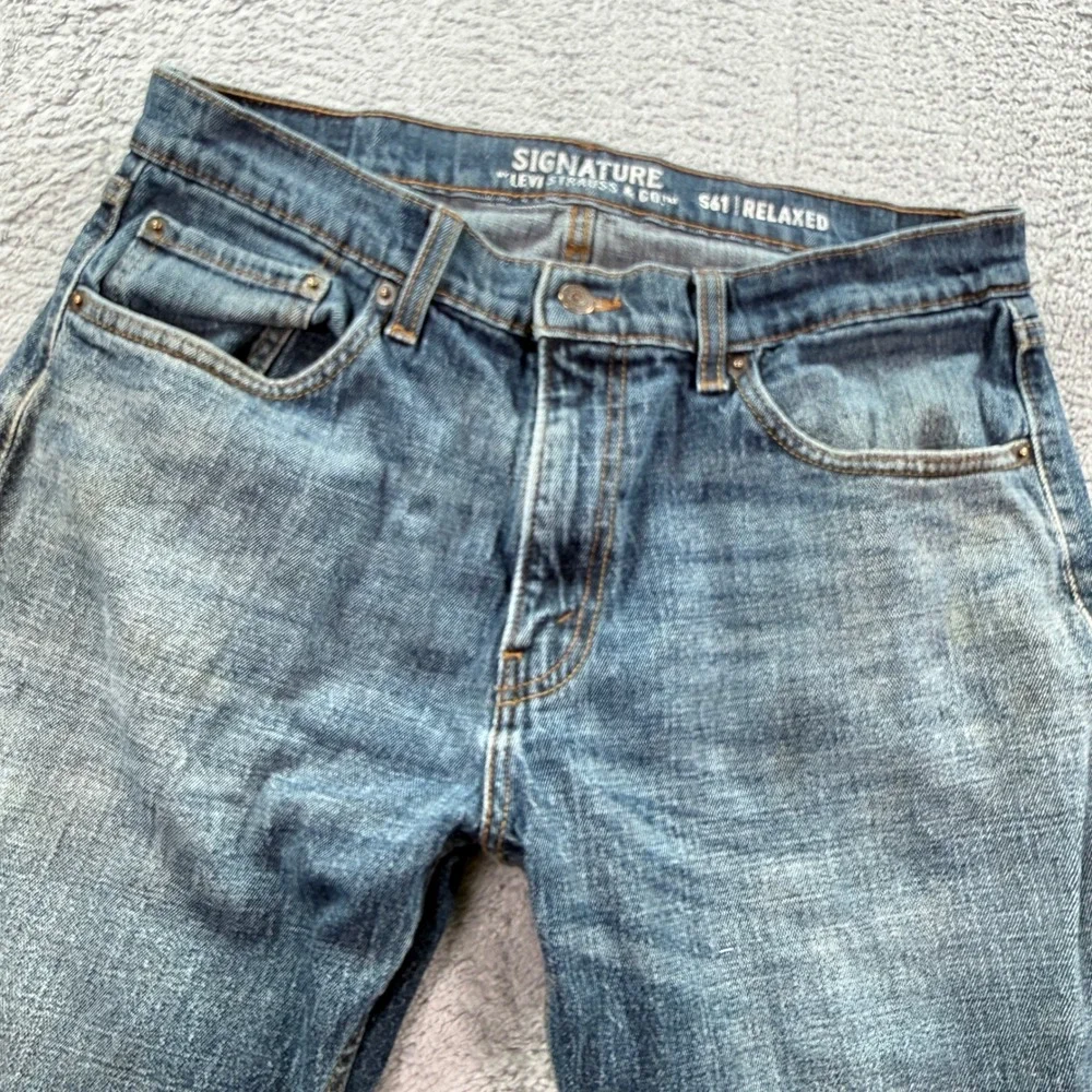 Signature by Levi Strauss & Co Mens S61 Relaxed Fit Blue Denim Jeans 33x32.5